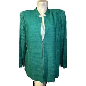 MISOOK Jacket Size 0X Stylish Green Open Weave Knit Sleeve Designer Blazer